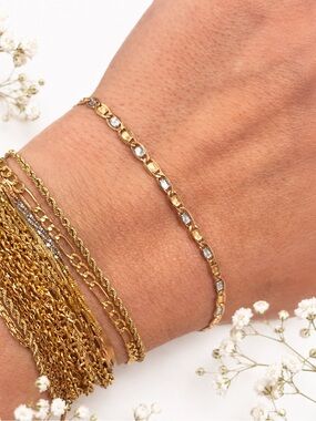 10k Tri Color Gold 7” 3mm Valentino Link Bracelet NEW Made in Italy